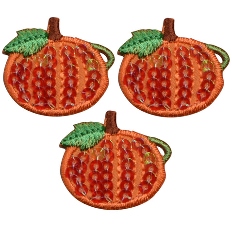 Mini Pumpkin Applique Patch - Sequin, Halloween, Fall Badge 1" (3-Pack, Iron on) - Patch Parlor