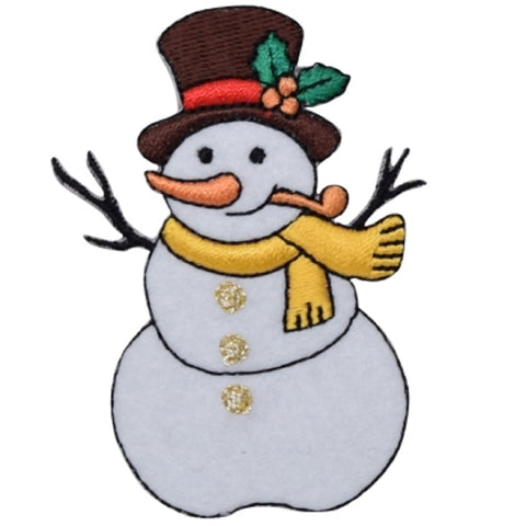 Snowman Applique Patch - Christmas, Holly, Scarf, Snow Badge 2-7/8" (Iron on) - Patch Parlor