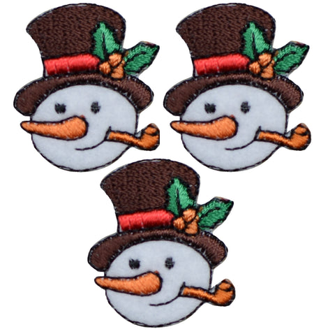 Mini Snowman Applique Patch - Christmas, Holly, Snow Badge 1" (3-Pack, Iron on) - Patch Parlor