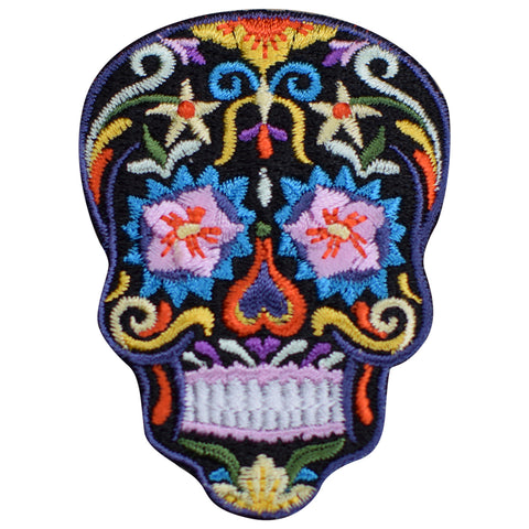 Sugar Skull Applique Patch - Día De Los Muertos Halloween Embroidered Badge 2.75" (Iron On)