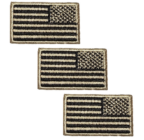 Mini Reverse USA Flag Patch - Tan/Black United States 1.5" (3-Pack, Iron On) - Patch Parlor