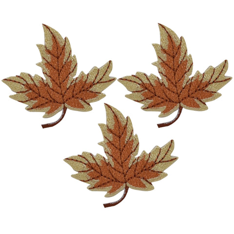 Tan & Brown Leaf Applique Patch - Fall Autumn Leaves 2-1/8" (3-Pack, Iron on)