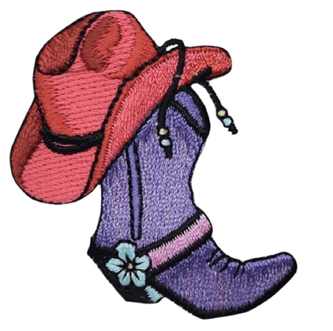 Cowboy Boot Applique Patch - Western Hat, Flower, Rancher Badge 2.25" (Iron on) - Patch Parlor