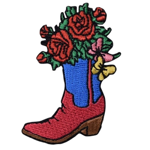 Cowboy Boot Applique Patch - Western, Flowers, Roses Badge 2.25" (Iron on) - Patch Parlor