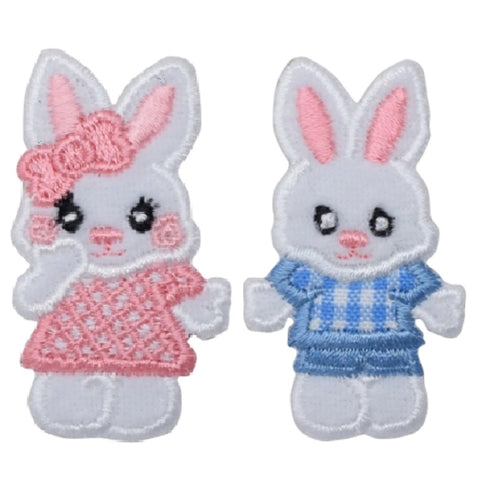 Easter Bunny Applique Patch - Pink and Blue Rabbits 2" (2-Pack, Iron on) - Patch Parlor