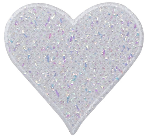 White Confetti Heart Applique Patch - Sparkle Love Badge 2.75" (Iron on) - Patch Parlor