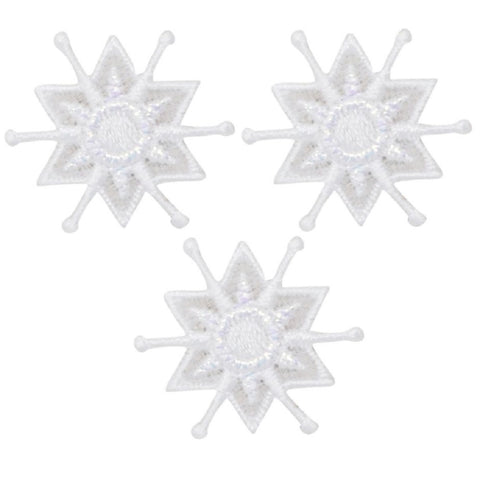 White Snowflake Applique Patch -  Iridescent, Snow, Winter 1" (3-Pack, Iron on) - Patch Parlor