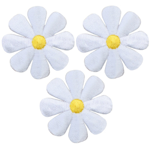 Medium Daisy Applique Patch - White Bloom Flower Badge 1.5" (3-Pack, Iron on)