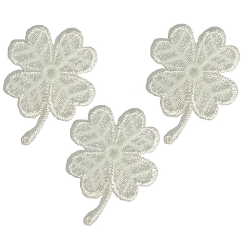 Mini Four Leaf Clover Applique Patch - White Shamrock 1-1/8" (3-Pack, Iron on)
