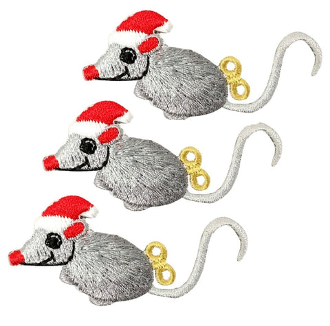 Christmas Mouse Applique Patch - Windup Toy, Santa Hat 2.25" (3-Pack, Iron on) - Patch Parlor