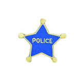 Blue star-shaped police badge patch on a white background