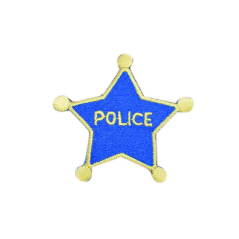 Blue star-shaped police badge patch on a white background