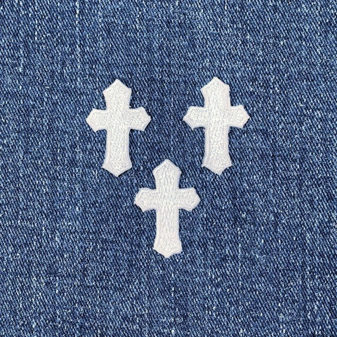 3-Pack Cross Applique Patch - Mini White Christian Embroidered Badge 1.25" (Iron On)