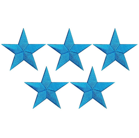 Star Applique Patch - Embroidered Turquoise Star Badge 1.5" (5-Pack, Iron on)