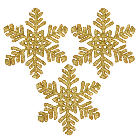 Small Gold Snowflake Applique Patch - Metallic Thread Winter Badge 1.75" (3-Pack, Iron on)