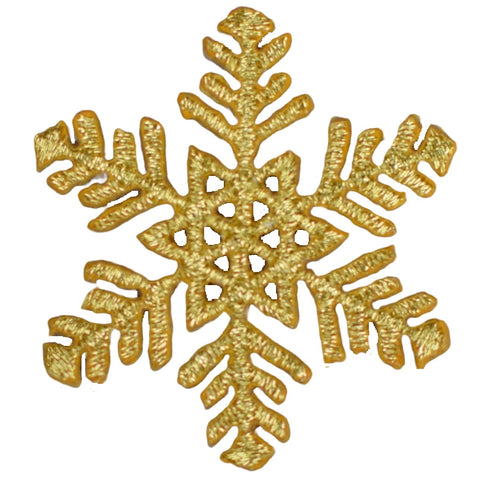 Small Snowflake Applique Patch - Metallic Gold Snow Winter Badge 1.75" (Iron on)