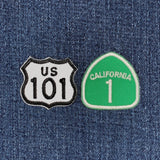 2-Pack US 101 & California 1 Patch Set - Mini Embroidered Highway Sign Badges 1-3/8" (Iron On)