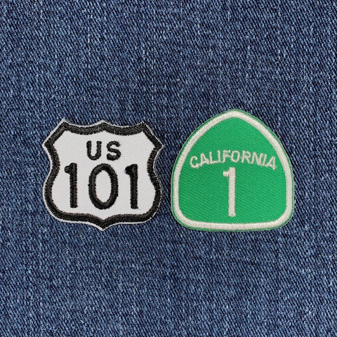 2-Pack US 101 & California 1 Patch Set - Mini Embroidered Highway Sign Badges 1-3/8" (Iron On)