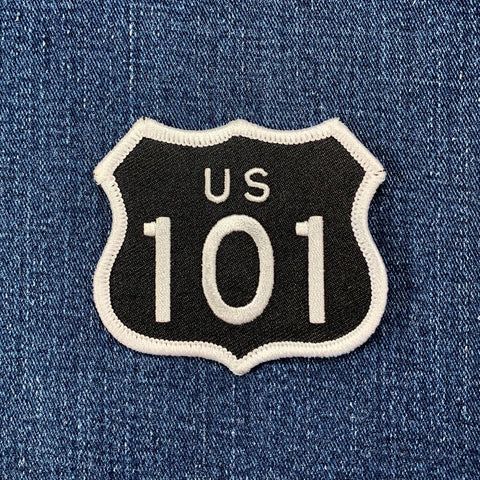 Highway Sign US 101 Patch - Black & White California Oregon Washington Embroidered Badge 2-7/8" (Iron Or Sew On)