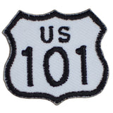 A shield-shaped patch with 'US 101' Embroidered on it