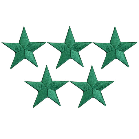 Star Applique Patch - Embroidered Green Star Badge 1.5" (5-Pack, Iron on)