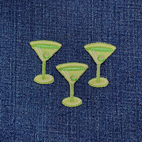 3-Pack Martini Applique Patch - Cocktail Olive Alcohol Bar Drink Embroidered Badge 1.5" (Iron on)