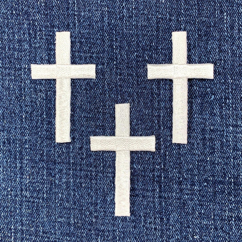 3-Pack White Cross Applique Patch - Embroidered Jesus Christian Badge 2" (Iron On)
