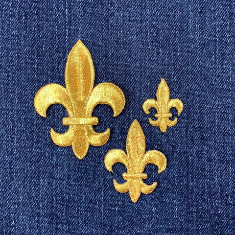 3-Pack Gold Fleur De Lis Applique Patch Set - Embroidered Decorative Badges (Iron On)