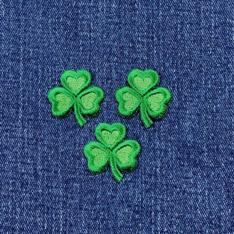 3-Pack Shamrock Applique Patch - Three-Leaf Clover With Hearts Embroidered Badge 1" (Iron on)