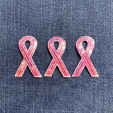 3-Pack Pink Sequin Ribbon Applique Patch - Breast Cancer Awareness Badge 2" (Iron On)