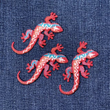 3-Pack Southwest Lizard Applique Patch - Embroidered Dessert Reptile Badge 3" (Iron On)
