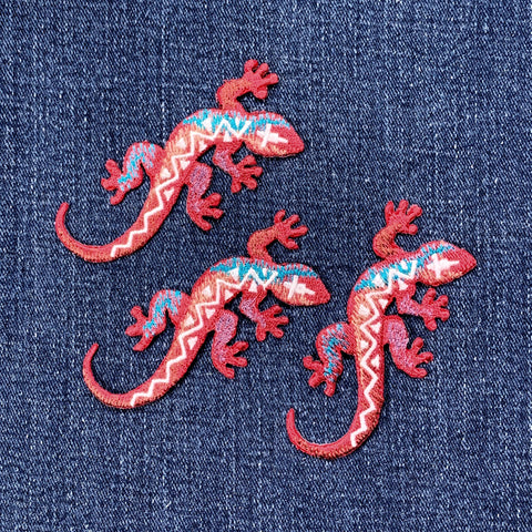 3-Pack Southwest Lizard Applique Patch - Embroidered Dessert Reptile Badge 3" (Iron On)