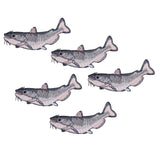 Five embroidered catfish patches shown in a school on a plain white background.
