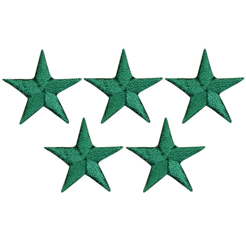 Star Applique Patch - Green Embroidered Star Badge 7/8" (5-Pack, Small, Iron on)
