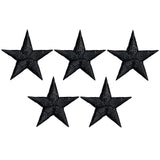 5-Pack Star Applique Patch - Black Embroidered Badge 7/8" (Iron On)
