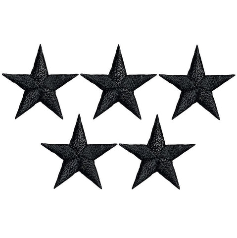 Star Applique Patch - Black Embroidered Star Badge 7/8" (5-Pack, Small, Iron on)