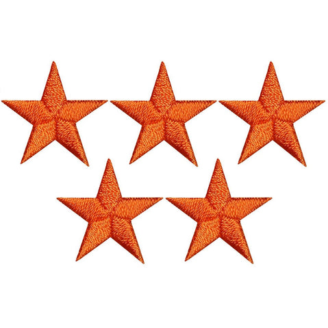 Star Applique Patch - Orange Embroidered Star Badge 7/8" (5-Pack, Iron on)