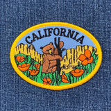 California Patch - Embroidered Bear Cub Poppies Nature Badge 3.5" (Iron On)