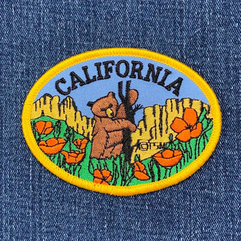 California Patch - Embroidered Bear Cub Poppies Nature Badge 3.5" (Iron On)
