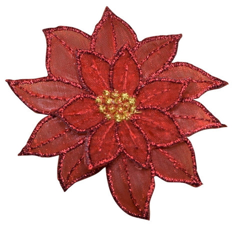 Poinsettia Applique Patch - Christmas Flower Badge 2-7/8" (Iron on) - Patch Parlor