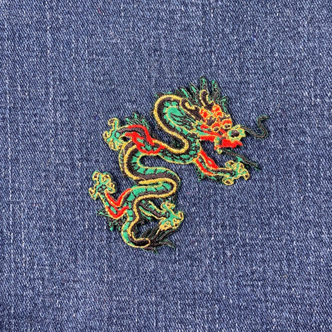 Green Dragon Applique Patch - Embroidered Power Strength Good Luck Badge 3" (Iron On)