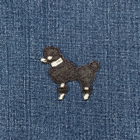 Black Poodle Applique Patch - Embroidered Dog Badge 1-7/8" (Iron On, Left)