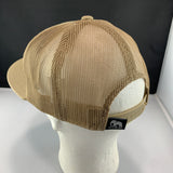 Beige and brown cap with 'Let's Be Irie' logo on a black background