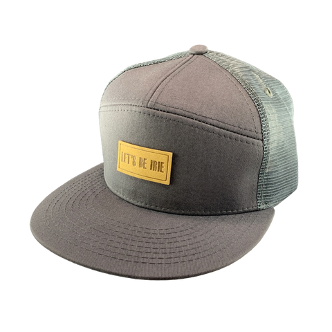 Gray cap with a 'Let's Be Irie' patch on a white background