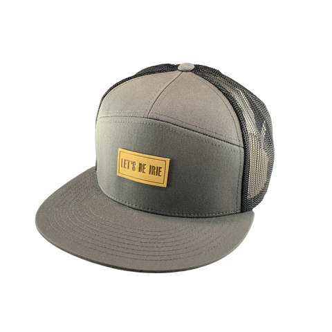 Gray cap with a 'Let's Be Irie' patch on a white background