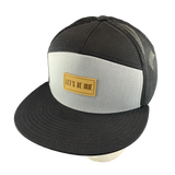 Black and gray cap with a 'Let's Be Irie' patch on a white background