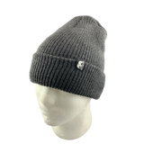 Gray Let's Be Irie beanie on a mannequin head with a clear background