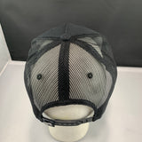 Black mesh cap on a mannequin head with a plain background