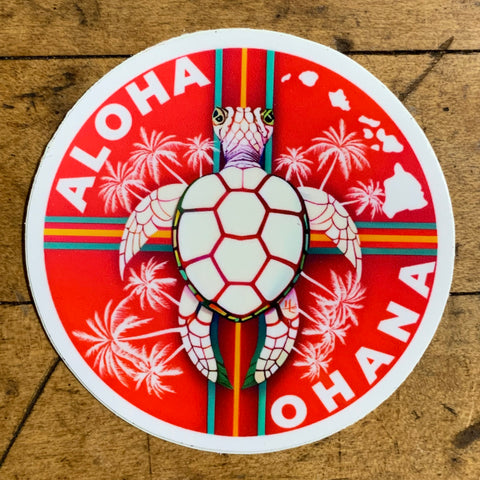 Aloha Ohana Hawaii Sticker - Vinyl Decal Hawaiian Islands Turtle Palm Trees 3"