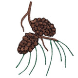 An embroidered patch depicting two brown pinecones on a brown twig with green needles, isolated on a white background.